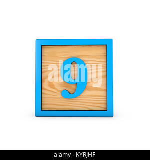 Number 9 wodden childrens toy alphabet block. 3D Rendering Stock Photo