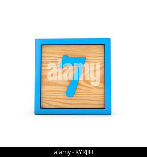 Number 7 wodden childrens toy alphabet block. 3D Rendering Stock Photo