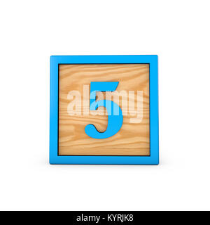 Number 5 wodden childrens toy alphabet block. 3D Rendering Stock Photo