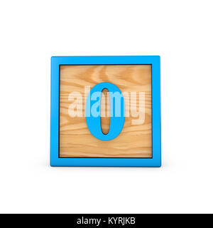 Number 0 wodden childrens toy alphabet block. 3D Rendering Stock Photo