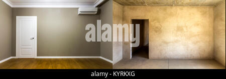 Comparison of a room in an apartment before and after renovation. New house. Stock Photo