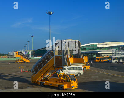 Phu Quoc, Vietnam - Dec 6, 2017. Gangways of Phu Quoc International Airport. Phu Quoc is a Vietnam island off the coast of Cambodia in the Gulf of Tha Stock Photo