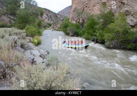 a group of tourists white water  rafting on the sevier river utah USA Stock Photo