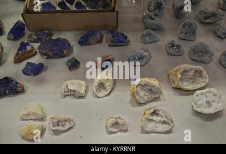 Various semi precious stones displaying on table Stock Photo