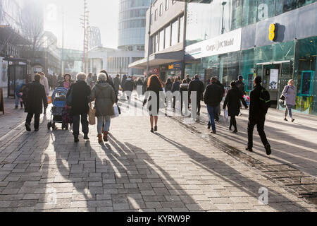 Birmingham city centre high street shopping area leading to the bull ...