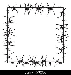 Silhouette of severe obstacle. Barbed wire fencing in the form of frame. Vector Illustration. Stock Vector