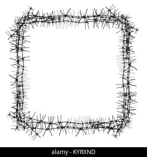 Silhouette of severe obstacle. Barbed wire fencing in the form of frame. Vector Illustration. Stock Vector