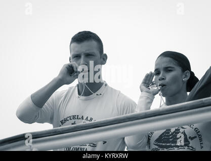 Crew of tall ship ARC Gloria, a Colombian navy training ship. Stock Photo