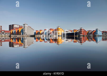 The Netherlands, Groningen, Colourful residential houses and marina called Reitdiephaven.