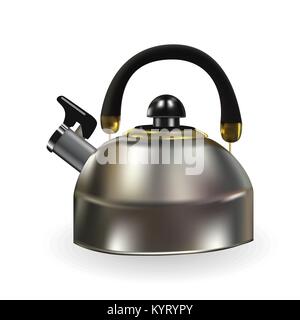 Naturalistic Silhouette of Teapot with whistle on White Background. Vector Illustration Stock Vector