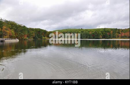 Monterey, MA. Beautiful fall colors along the pond in Beartown State Park in The Berkshires. October 8, 2017. @ Veronica Bruno / Alamy Stock Photo