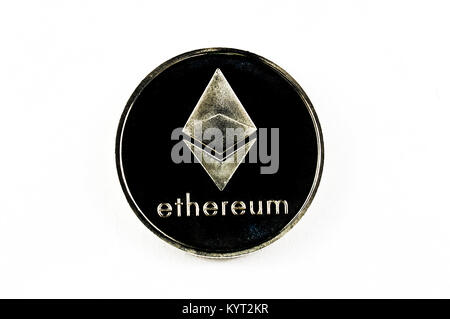 Silver ethereum coin isolated on white background isolation Stock Photo