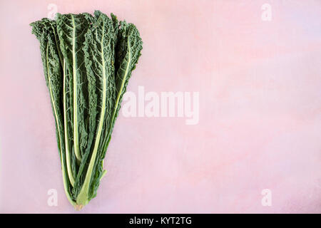 Black cabbage or kale, top view shot, flat lay with copy space. Stock Photo