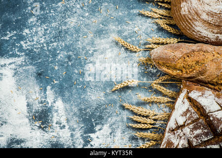 Traditional artisan bakery breads, border background with copy space ...