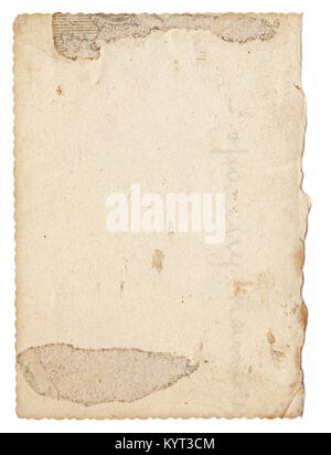 Texture old paper with traces of scuffs and stains. Isolated on white. Stock Photo