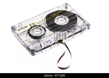 Old fashioned cassette tape. Stock Photo