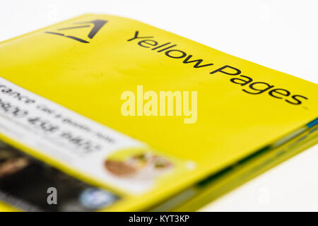 Yellow Pages printed book telephone directory which is being discontinued. Stock Photo