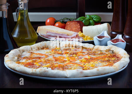 pizza with ham and corn Stock Photo