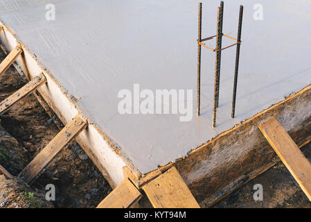 concrete slab with steel reinforcement bars Stock Photo