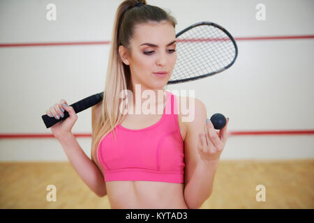 Female squash player on court Stock Photo