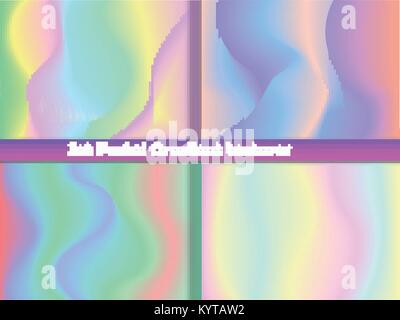 Holographic background. Vibrant neon pastel texture. Hologram glitch for web design. Trendy hipster vector background for fashion or printed products. Stock Vector
