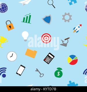 Vector Illustration Business Icons Colorful Seamless Pattern Background  Designed as Multiple Objects Involved In Work, Startup, Finance. Stock Vector