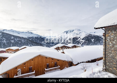 The Haute Tarentaise is a territory renowned for its world-famous ski resorts, Tignes, Val d'Isere, Les Arcs, Villaroger and La Rosiere. It is a desti Stock Photo