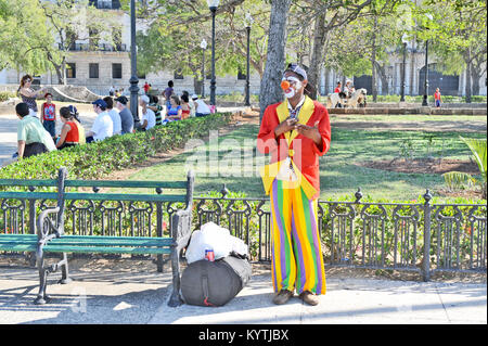 HAVANA, CUBA, MAY 11, 2009. A man dressed as a clown in a park in Havana, Cuba, on May 11th, 2009. Stock Photo