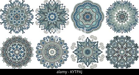 set of decorative circle patterns, ethnic flower paisley design Stock Vector