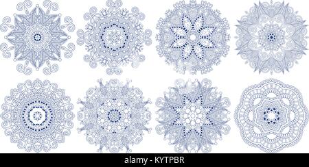 set of decorative circle patterns, ethnic flower paisley design Stock Vector