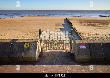 Beach steps to the sandy beach at Frinton on Sea, Essex Stock Photo