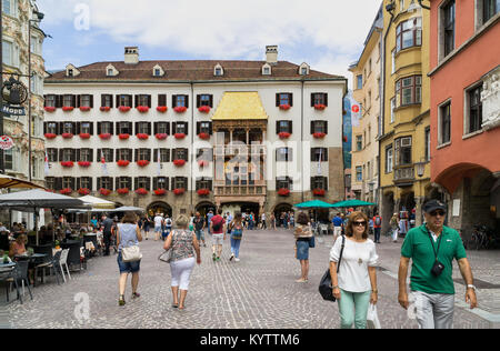 The Golden Roof, Goldenes Dachl, old town in sunny summer day; Innsbruck, Austria. Stock Photo