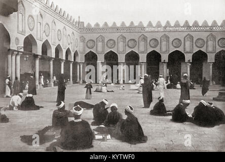 The open court of the University Mosque of Al-Azhar, Cairo, Egypt, seen here in 1880.  From The Wonders of the World, published c.1920. Stock Photo