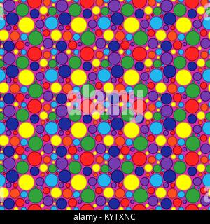 Seamless vector pattern with many colourful circles over pink background Stock Vector