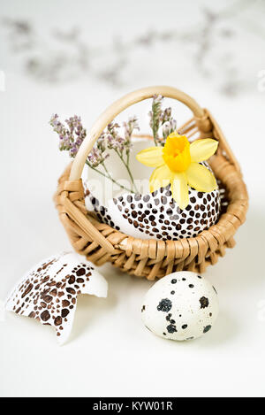 Easter decorations from natural objects on neutral background Stock Photo