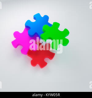 3D rendering of white puzzle pieces mockup set, connected pairs in ...