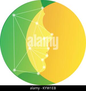 Yellow bright on green face icon. Abstract round vector logo template. Stock Vector
