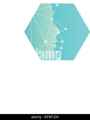 Research of human mimics, new technologies of the future abstract vector logo template. Face Scan with Grid. Turquoise hexagon shape. Stock Vector