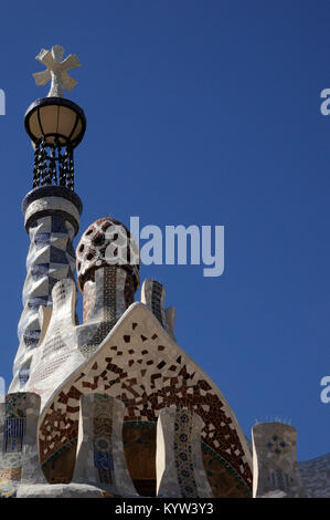 top of building;parc guell;barcelona;mosaics Stock Photo