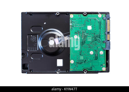 Photo of a disassembled internal hard disk drive isolated on white background Stock Photo