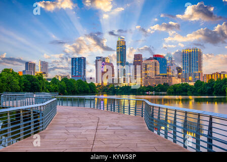 Austin, Texas, USA downtown skyline over the Colorado River. Stock Photo