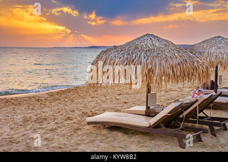 Gialos Beach at sunset, Kefalonia Island, Greece Stock Photo