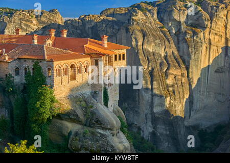 Varlaam Monastery at sunset time, Meteora, Greece Stock Photo