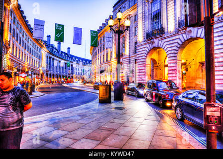 Regent Street London, Regent Street shops, Regent Street buildings, Regent Street London UK England, Regent Street, regent street at night london Stock Photo