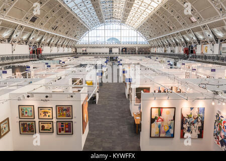 London, UK. 16th Jan, 2018. Gallery stands display their works at the preview day of the 30th anniversary of the London Art Fair. The fair launches the international art calendar with modern and contemporary art from leading galleries around the world and is taking place at the Business Design Centre, Islington from 17 to 21 January 2018. Credit: Stephen Chung/Alamy Live News Stock Photo