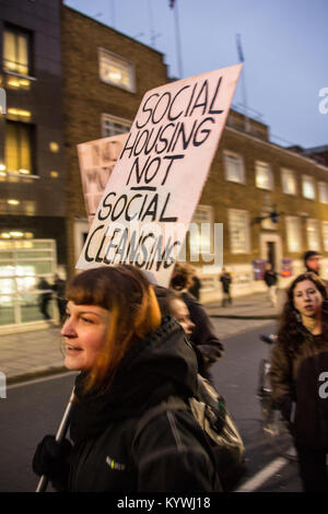 London, UK. 16th Jan, 2018. Protesters marched to a planning meeting of Southwark Council to demonstrate against social cleansing and the proposed development at the Elephant and Castle in South London. Credit: David Rowe/Alamy Live News Stock Photo