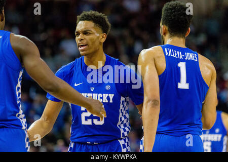 Columbia, SC, USA. 16th Jan, 2018. Kentucky Wildcats forward PJ Washington (25) tries to get his teammates pumped in the SEC Basketball matchup at Colonial Life Arena in Columbia, SC. (Scott Kinser/Cal Sport Media) Credit: csm/Alamy Live News Stock Photo