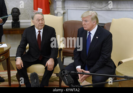 Washington, District of Columbia, USA. 16th Jan, 2018. United States President Donald J. Trump meets with President Nursultan Nazarbayev of Kazakhstan in the Oval Office of the White House. Credit: Olivier Douliery/CNP/ZUMA Wire/Alamy Live News Stock Photo