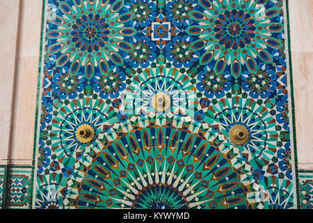 Moroccan mosaic tile, ceramic decoration of Hassan II Mosque, Casablanca, Morocco Stock Photo