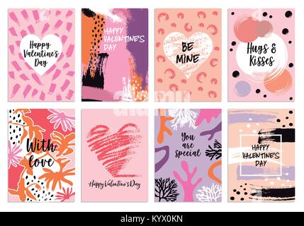 Valentine's day s card temaplates with abstract hand drawn pattern, set of vector graphic design elements Stock Vector